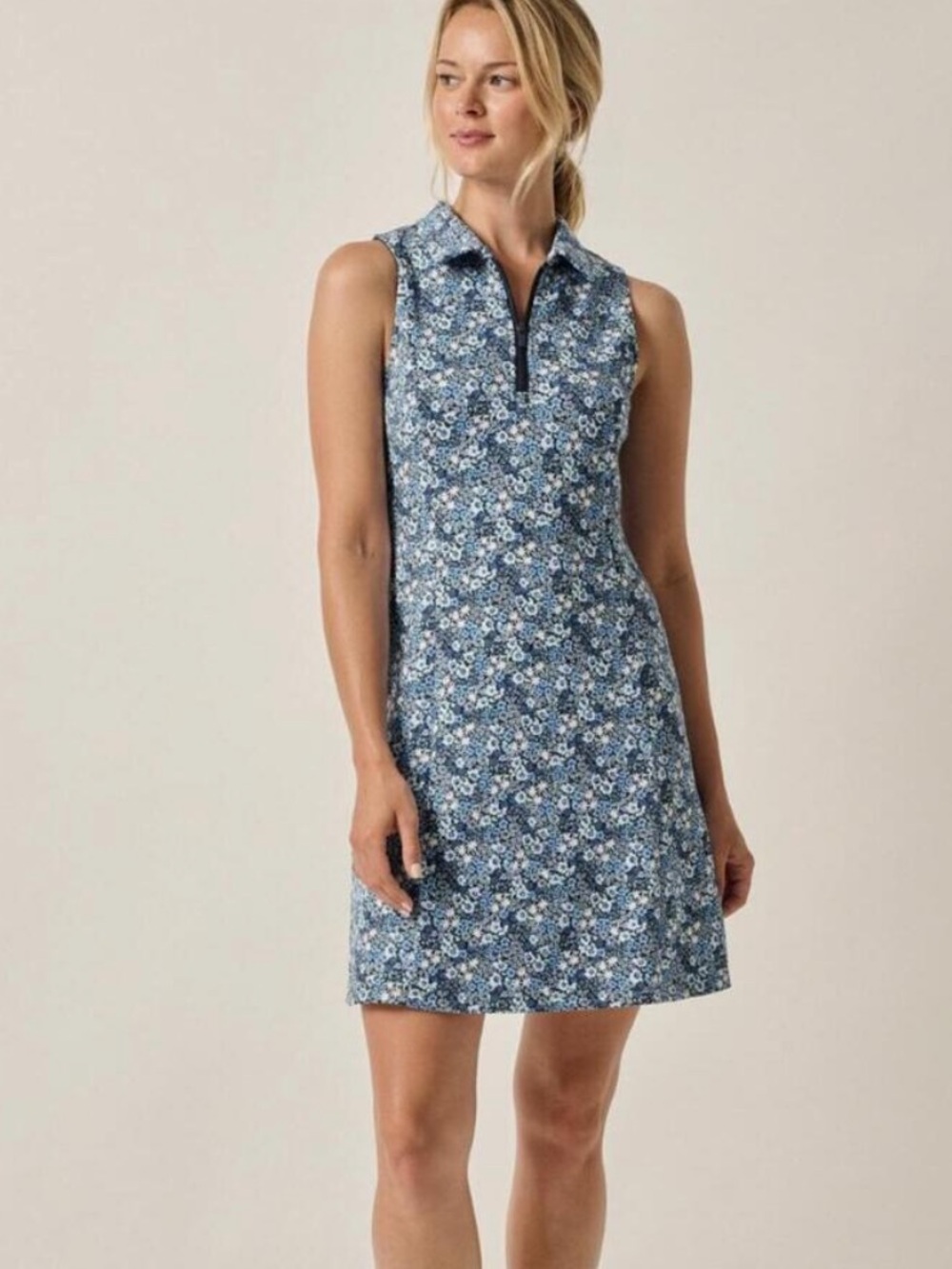 NWT Johnnie-O Ginny Performance Sleeveless Polo Navy Blue Floral Dress Size XS